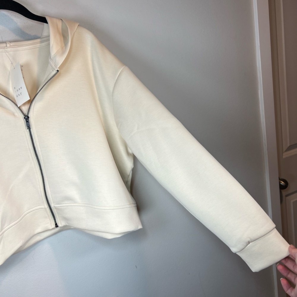 A New Day Zip Up Hoodie Jacket Cream Cropped Soft Cozy Neutral NEW Women's Sz XL - Picture 6 of 15
